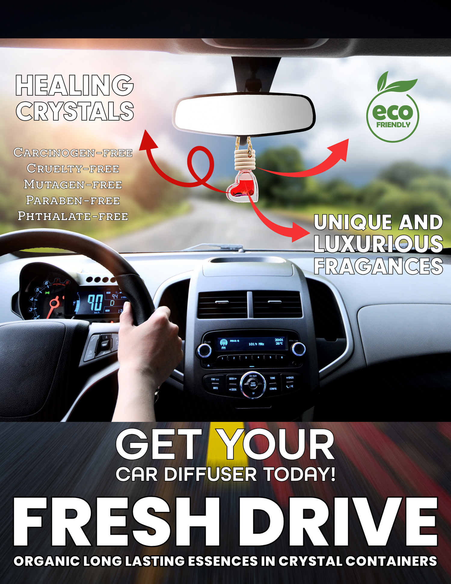 Crystal Essence Car Diffuser: Eco-Friendly Elegance for Every Journey